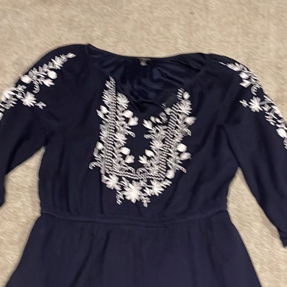 Talbots Embroidered A-Line gauze dress navy PL - Picture 2 of 9